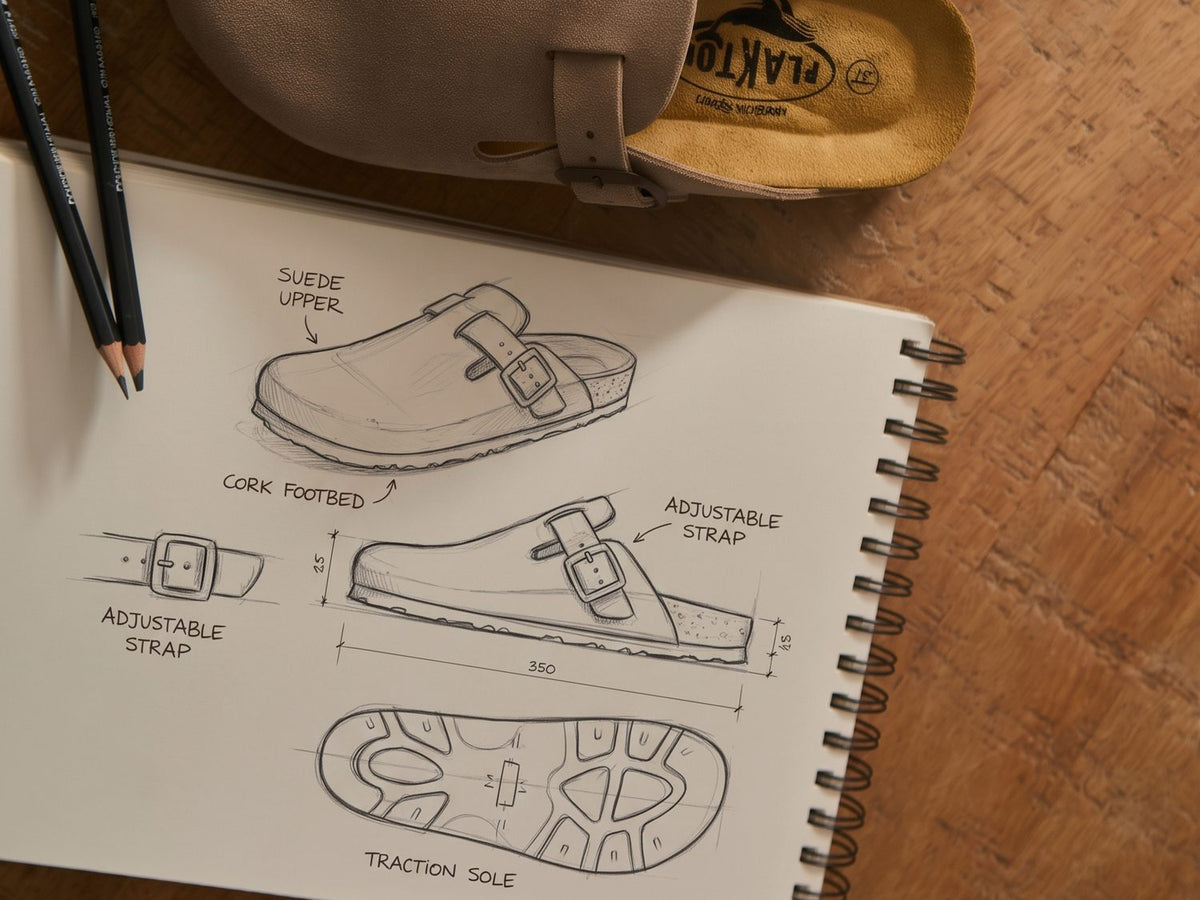 Plakton Blog Clogs neben der Skizze ihres Designs
